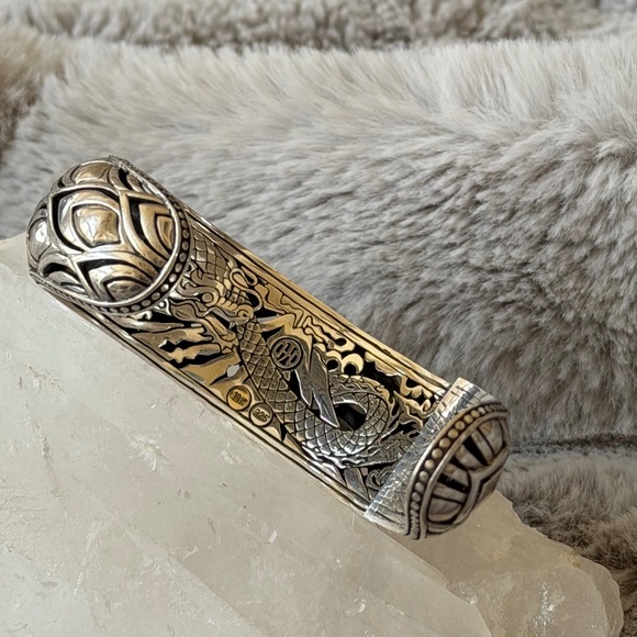 Estate Vintage Sterling Silver & 18K Gold John Hardy Dragon Scale Cuff Bracelet - Picture 4 of 7